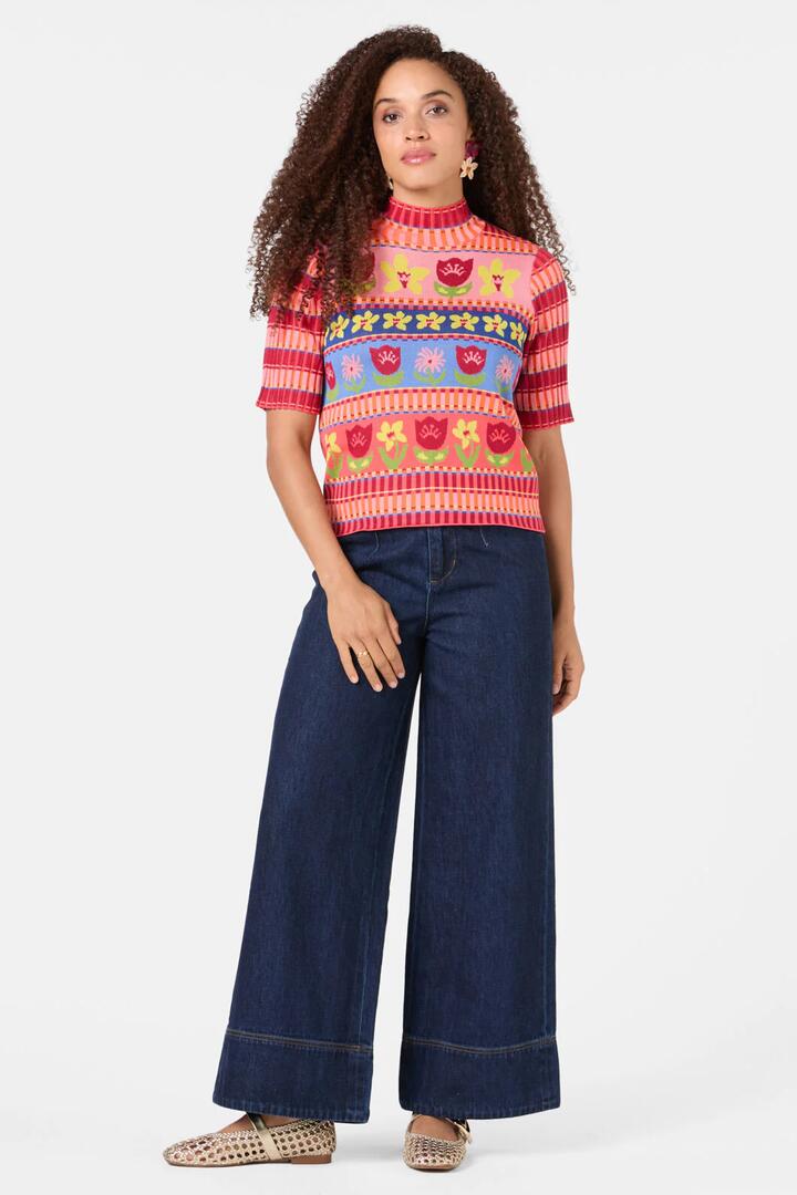 Image of a model wearing Tops. Product name - Rosie's Posies Knit Top in Multi colour by brand - Gorman
