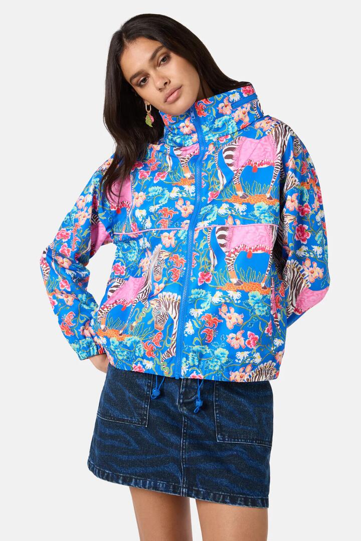 Image of a model wearing Rain Coats. Product name - Zebra Crossing Spray Jacket in Print colour by brand - Gorman