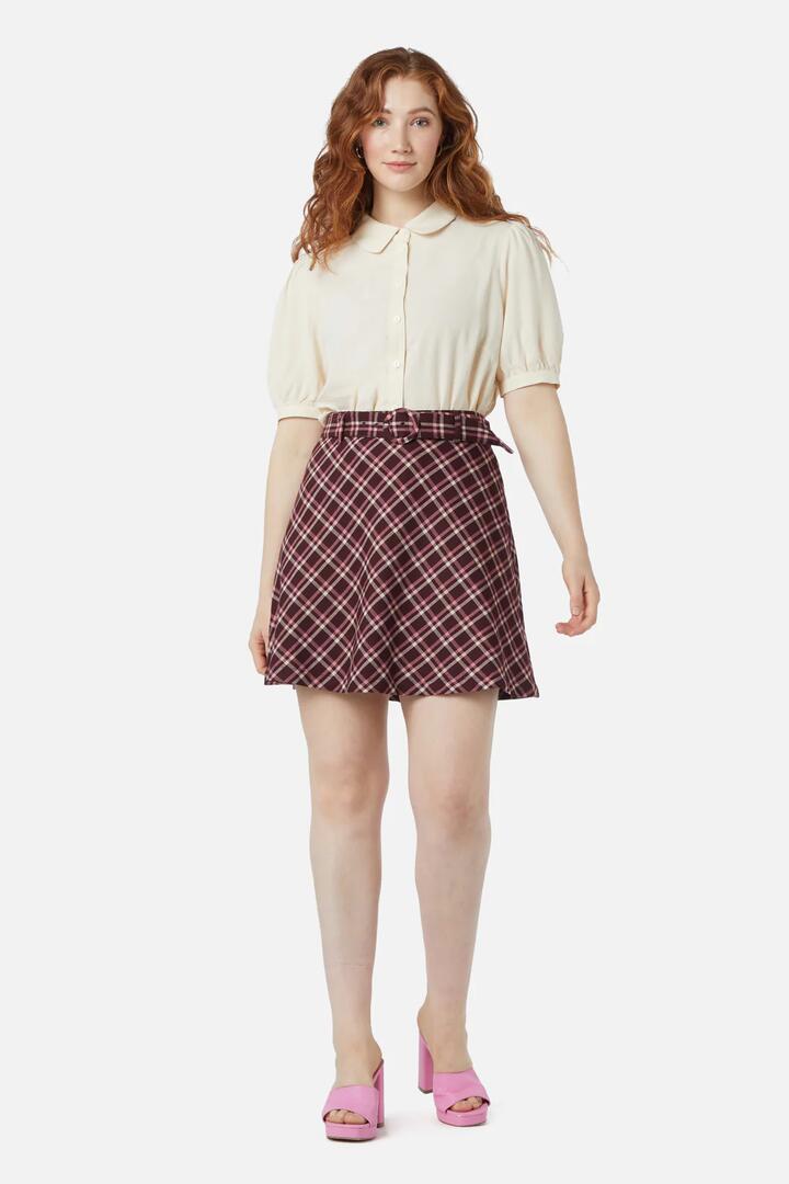 Image of a model wearing Skirts. Productname: Gina Check A Line Skirt in Teal colour by brand - Princess Highway