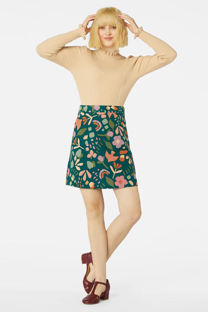 Image of a model wearing Skirts. Productname: Hazel Geo Skirt in Teal colour by brand - Princess Highway