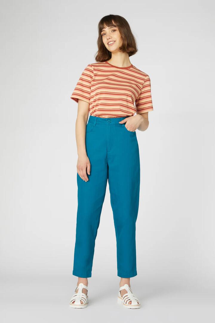 Image of a model wearing Pants. Product name - Gracie Pant in Teal colour by brand - Princess Highway