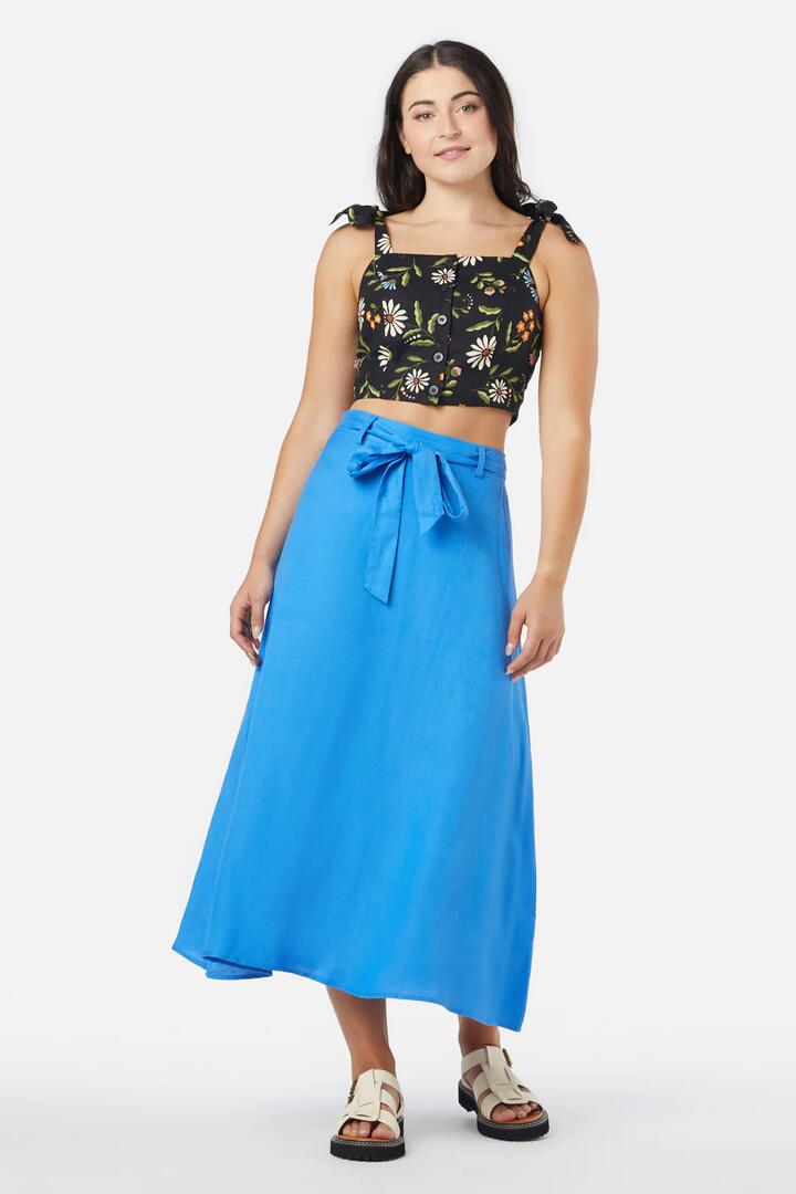 Image of a model wearing Skirts. Product name - Nova Skirt in Blue colour by brand - Princess Highway
