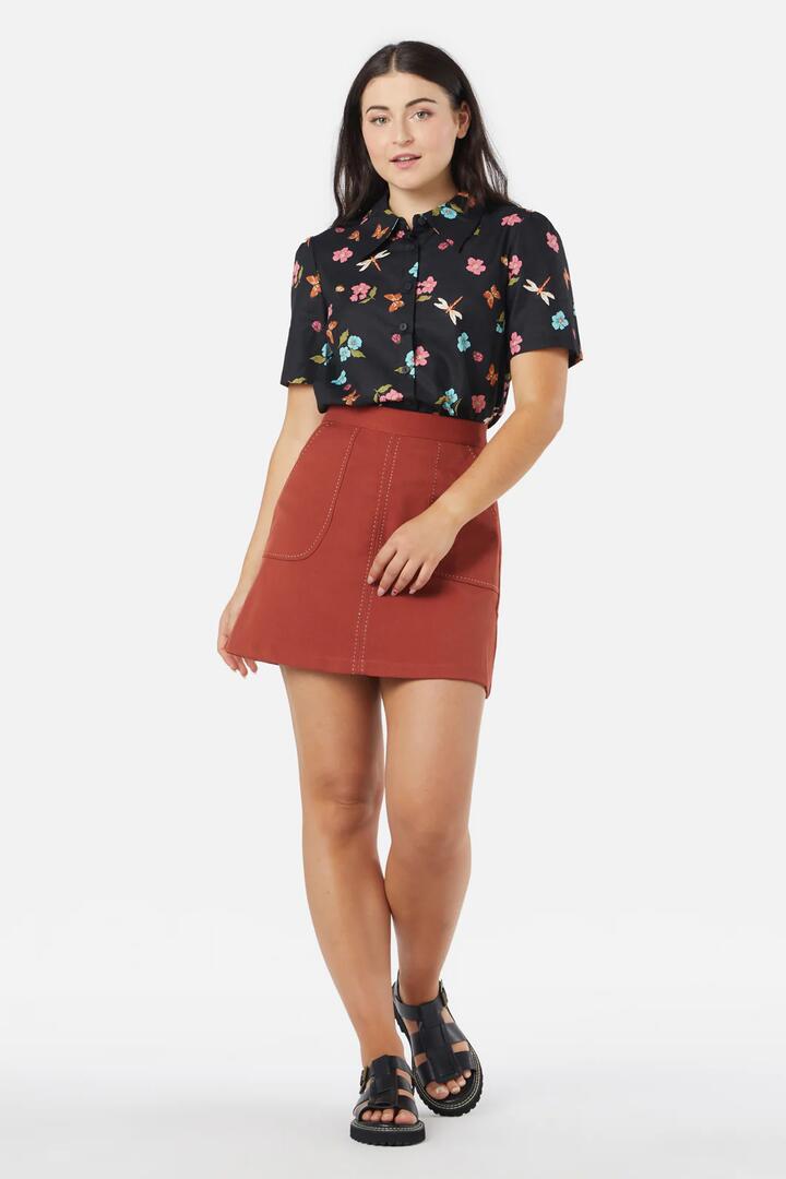 Image of a model wearing Skirts. Productname: Ella Skirt in Rust colour by brand - Princess Highway