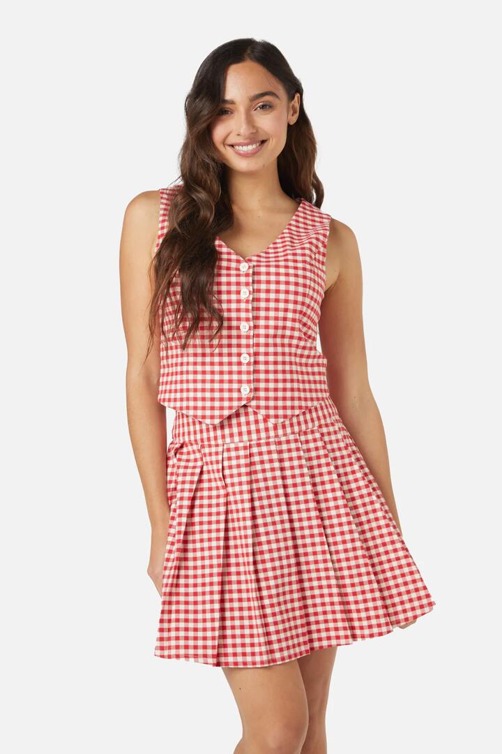 Image of Coats & Jackets. Productname: Callie Check Vest in Red colour by brand - Princess Highway