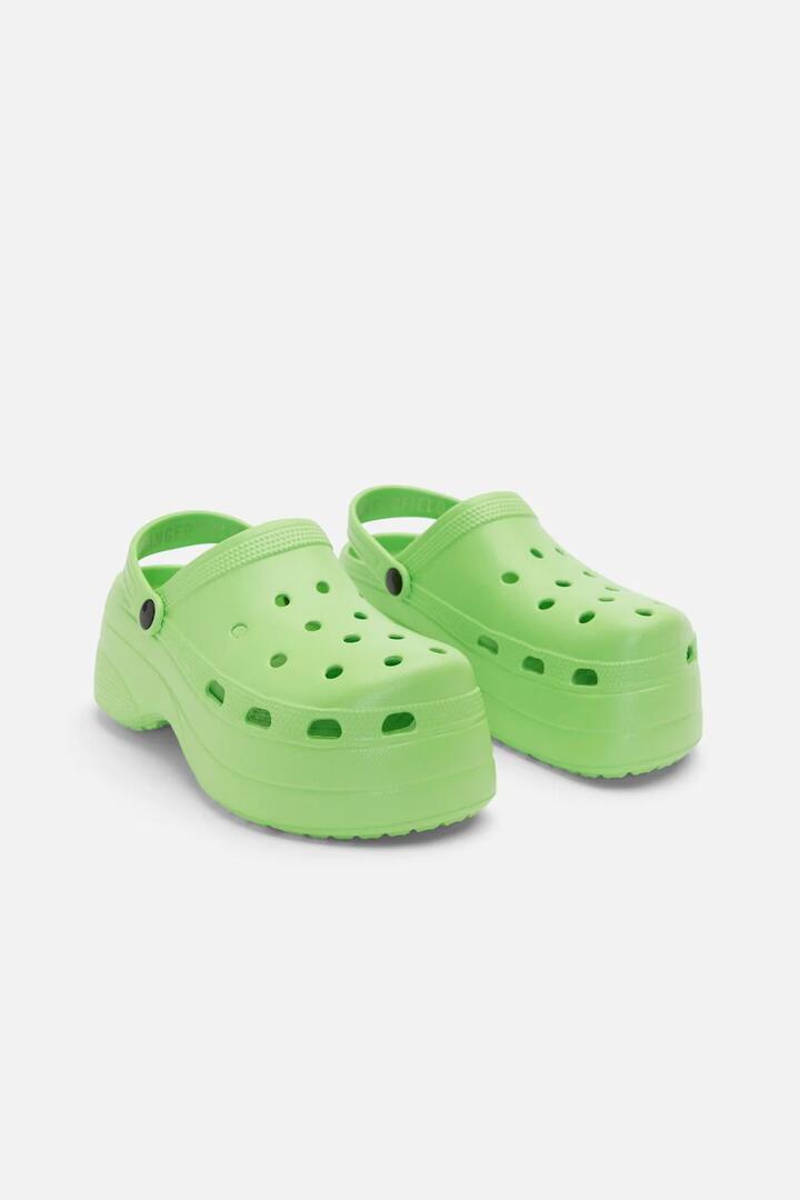 Image of Heels. Product name - Platform Slip On in Green colour by brand - Dangerfield