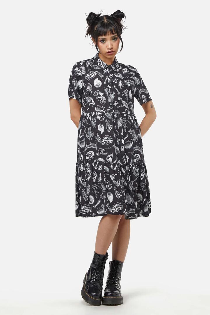 Image of Dresses. Product name - Body Fossils Printed Dress in Cream colour by brand - Dangerfield