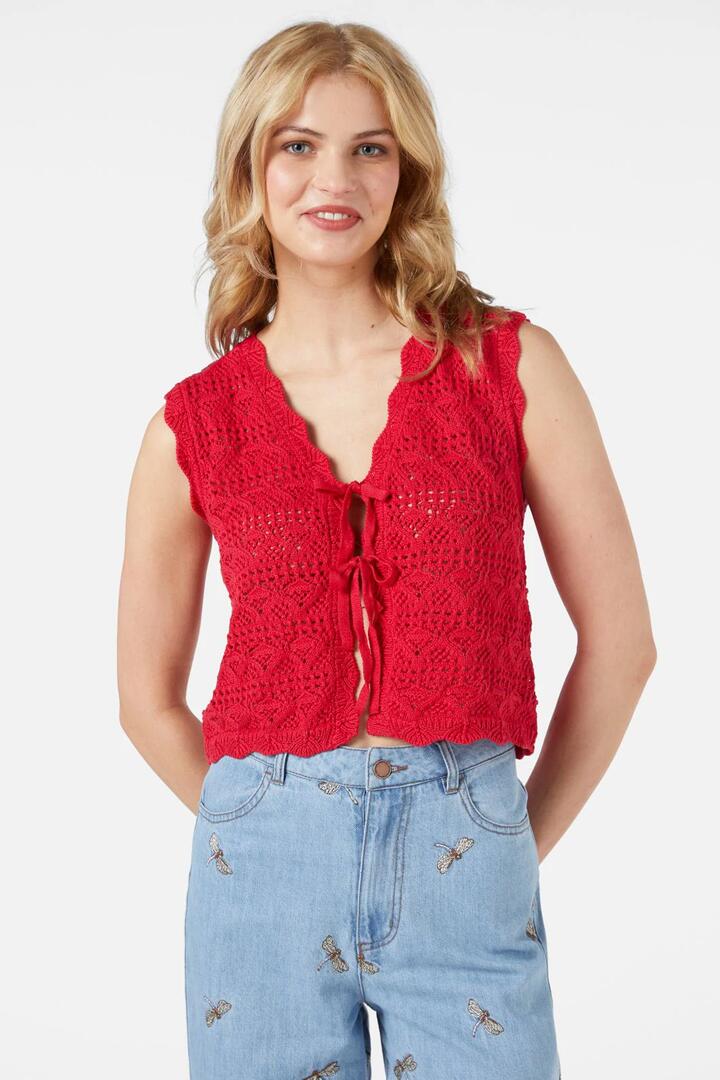 Image of Neckties. Product name - Margie Tie Front Top in Red colour by brand - Princess Highway