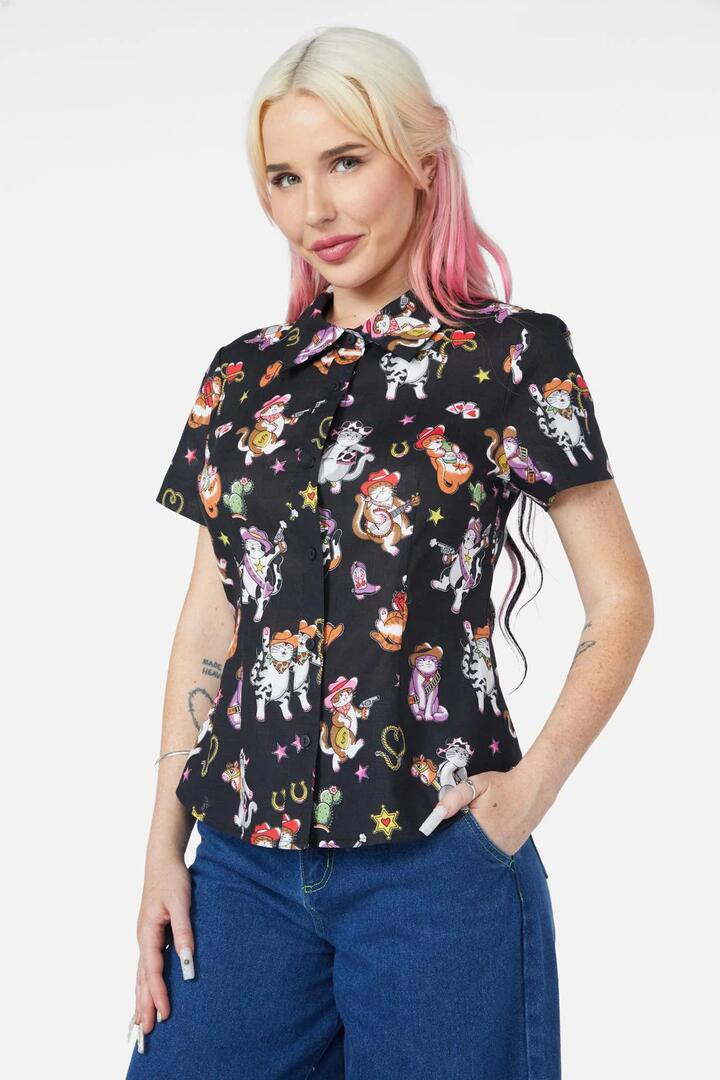 Image of Blouses. Productname: Meowdy Blouse in Green colour by brand - Dangerfield