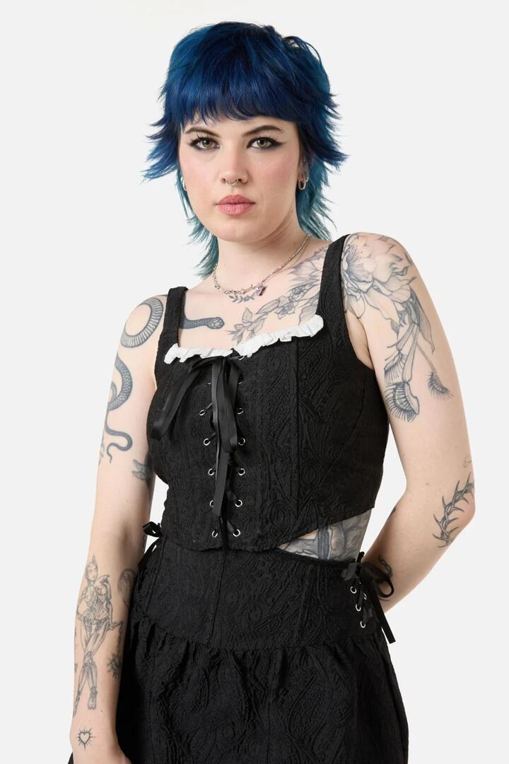Image of Lingerie. Product name - Abundance Ruffle Corset in Black colour by brand - Dangerfield