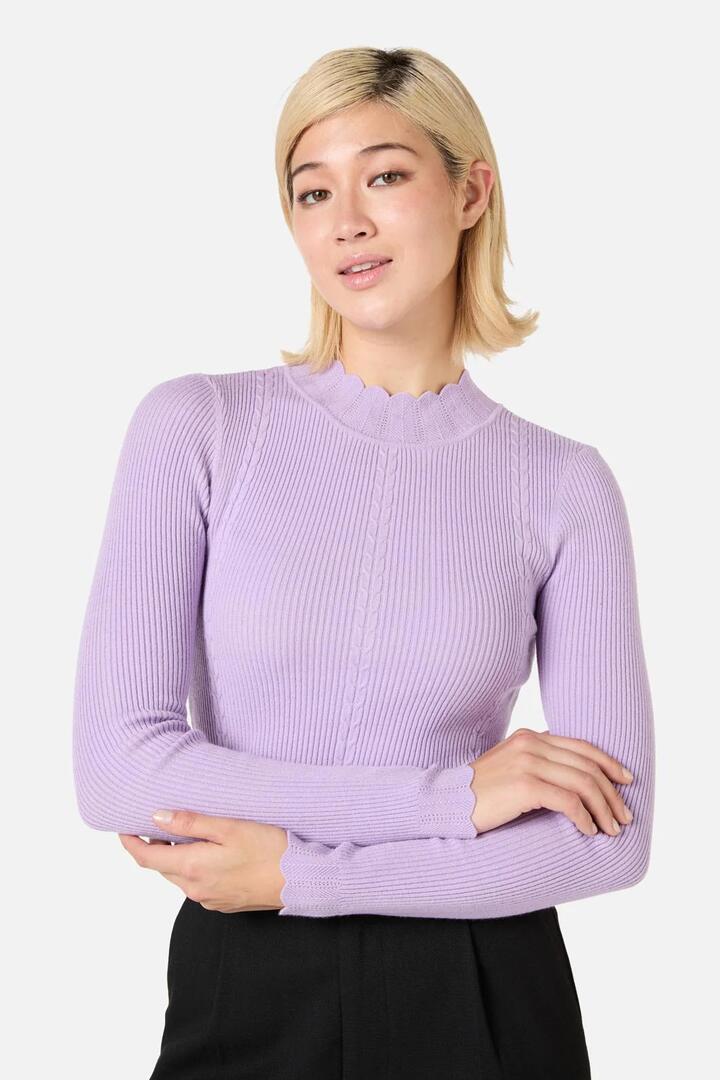 Image of a model wearing Tops. Productname: Sophie Long Sleeve Knit Top in Navy colour by brand - Princess Highway