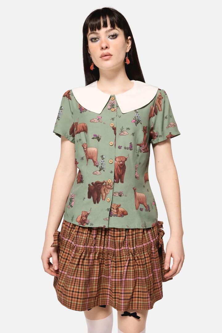 Image of Blouses. Productname: Highland Fling Blouse in Green colour by brand - Dangerfield