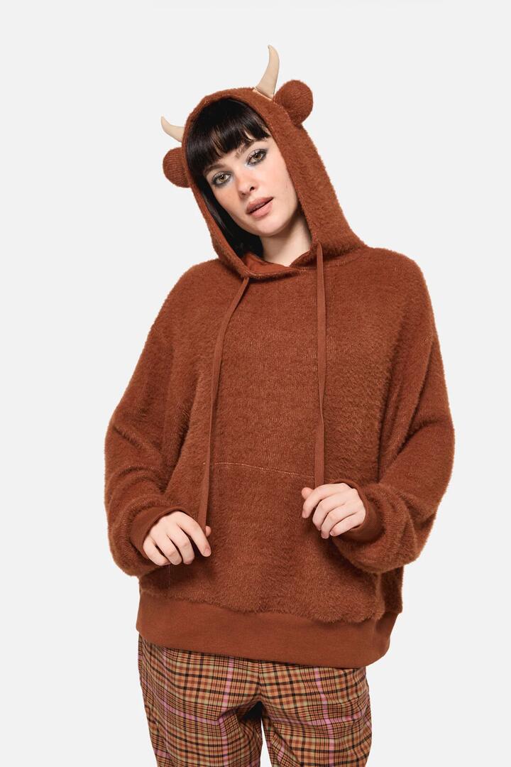 Image of a model wearing Outerwear. Productname: Shaggy Highland Hoodie in Ginger colour by brand - Dangerfield
