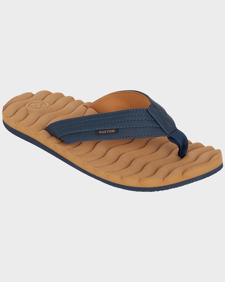Image of Sandals. Product name - Kustom Mens Hummer Thongs Navy Tobacco in Navy Tobacco colour by brand - Kustom