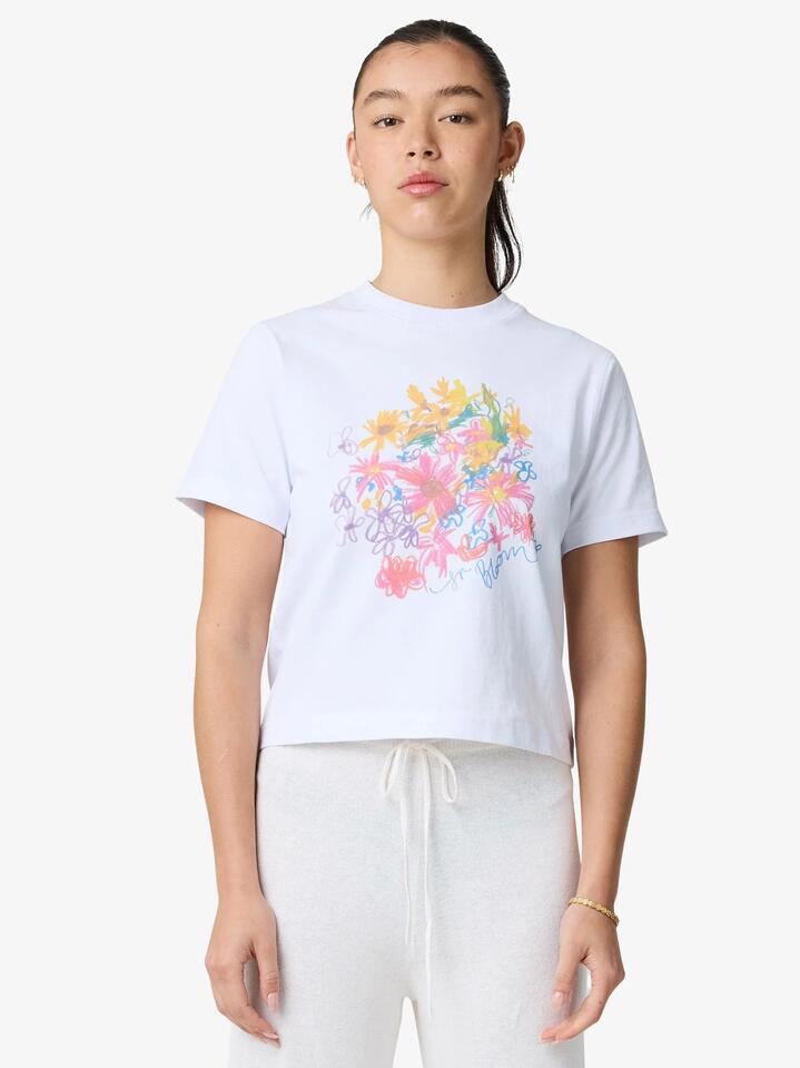 Image of a model wearing Tops. Productname: Lulu & Rose Jardin Baby Tee in Off White colour by brand - Lulu & Rose