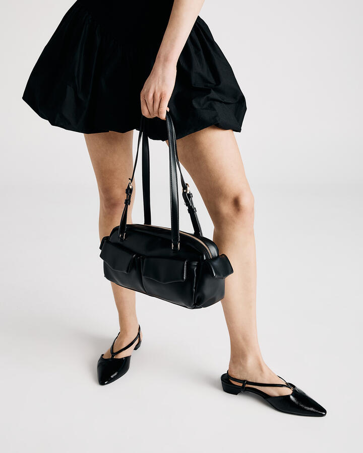 Image of Flats. Product name - Carlista Black Crinkle Patent Smart Casual in Black Crinkle Patent colour by brand - Novo