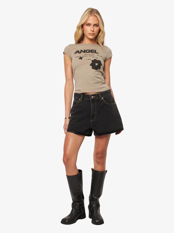 Image of a model wearing Shorts. Productname: Abrand 95 Baggy Short in Washed Black colour by brand - Abrand