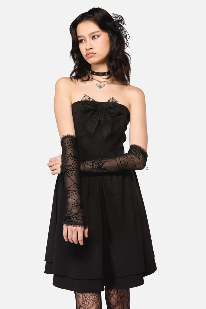 Image of Accessories. Productname: Cobweb Mesh Fingerless Gloves in Black colour by brand - Dangerfield