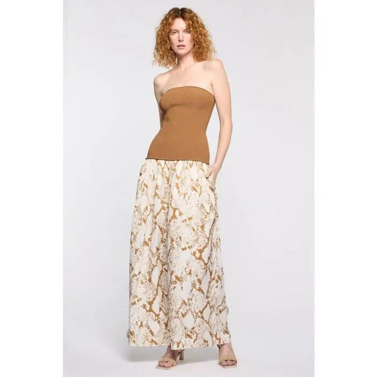 Image of a model wearing Outerwear. Productname: Santos Knit/Woven Jumpsuit in TOFFEE colour by brand - sass and bide