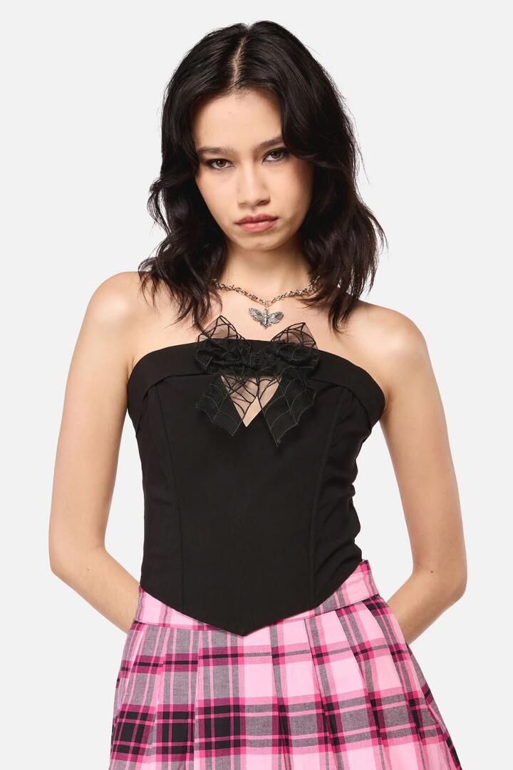 Image of Lingerie. Productname: Rococo Life Goth Spider Web Corset Top in Black colour by brand - Dangerfield
