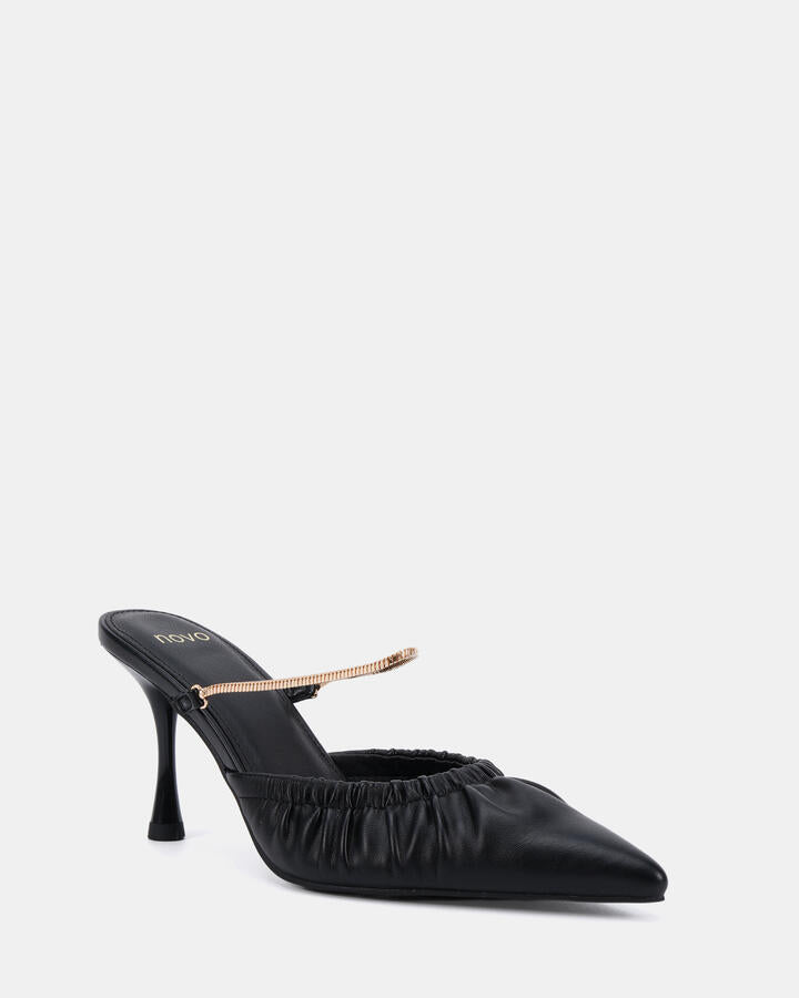 Image of Heels. Product name - Itzal Black Vegan Heels in Black colour by brand - Novo