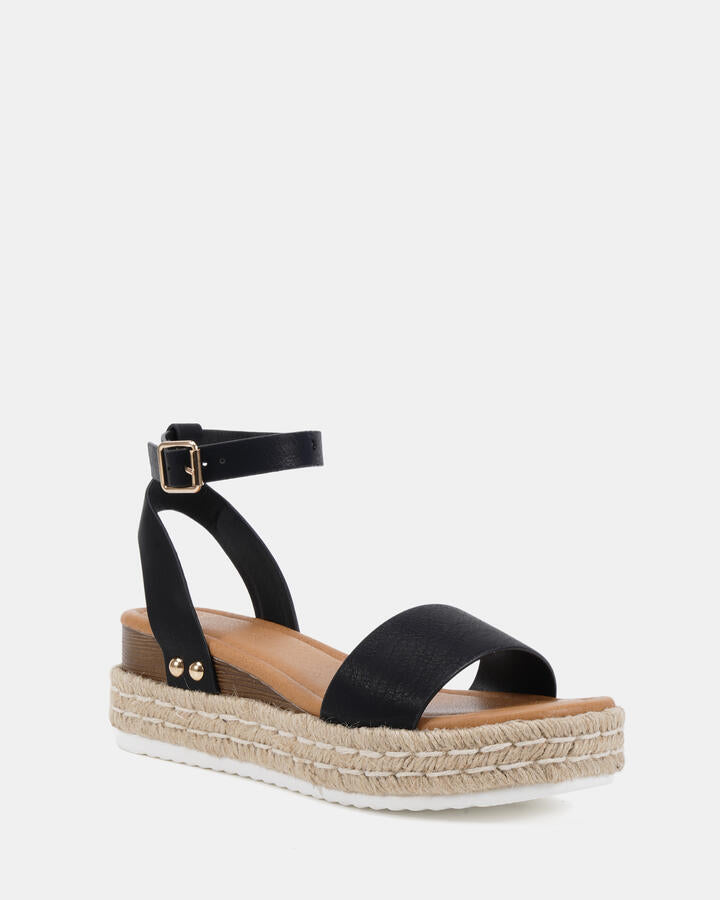 Image of Flats. Productname: Tenzin: Black - Women's Strappy - Flat in Black colour by brand - Novo