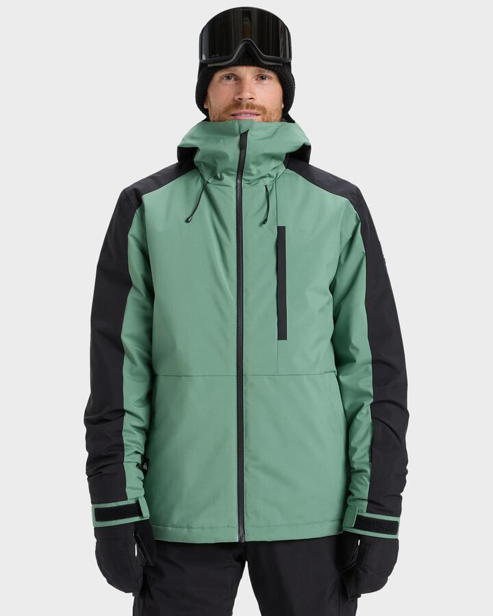 Image of Coats & Jackets. Product name - Quiksilver Mens Mission Block Snow Jacket Dark Ivy in Dark Ivy colour by brand - Quiksilver