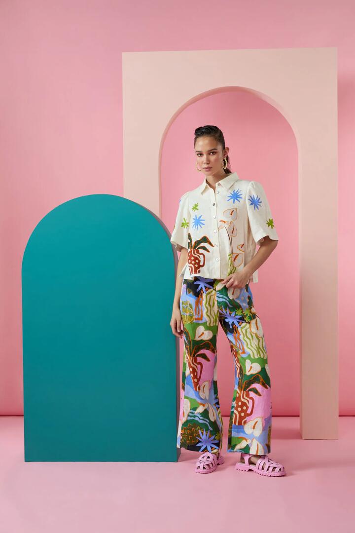 Image of a model wearing Skirts. Product name - Natural Form Culotte in Print colour by brand - Gorman