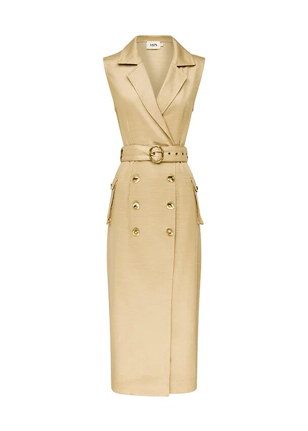 Image of a model wearing Dress. Productname: Rita Wrap Dress in Classic Beige colour by brand - MOS The Label