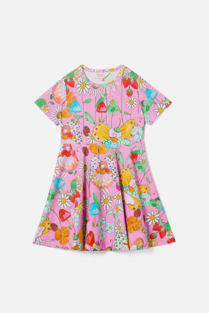 Image of a model wearing Dress. Productname: Fairies Kids Skater Dress in Pink colour by brand - Princess Highway Kids
