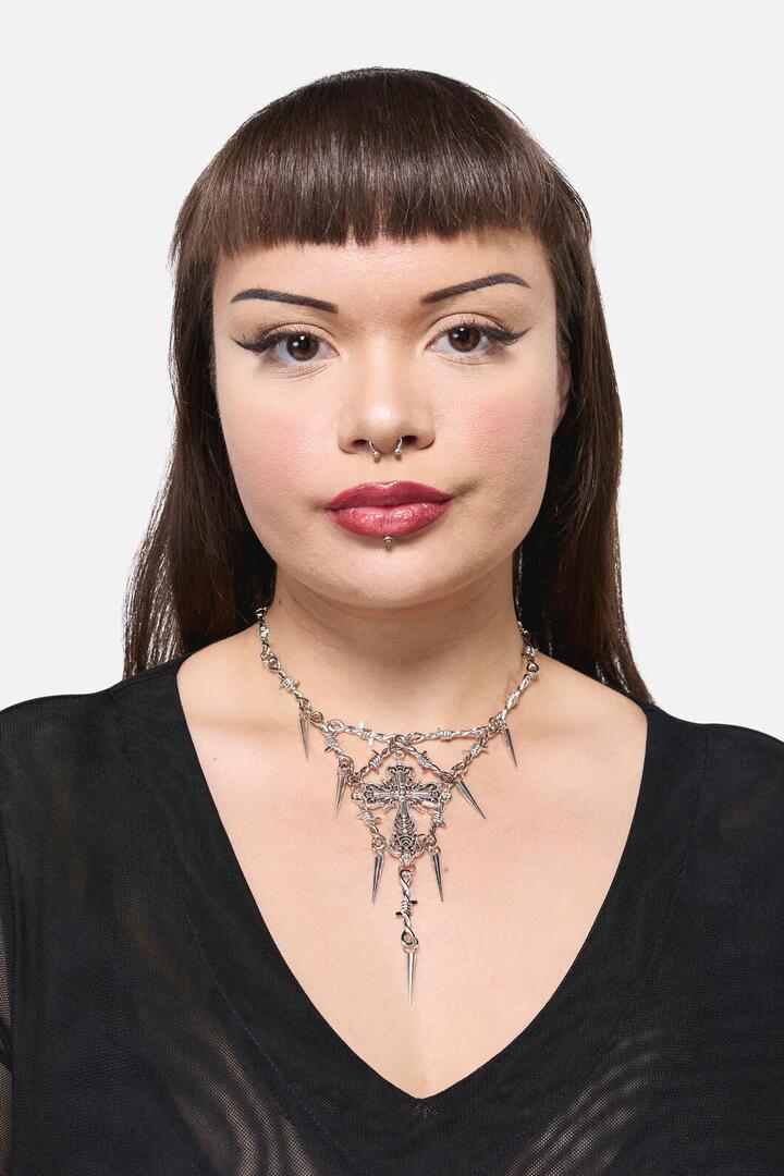 Image of Necklaces. Productname: Spike Cross Barb Necklace in Silver colour by brand - Black Friday