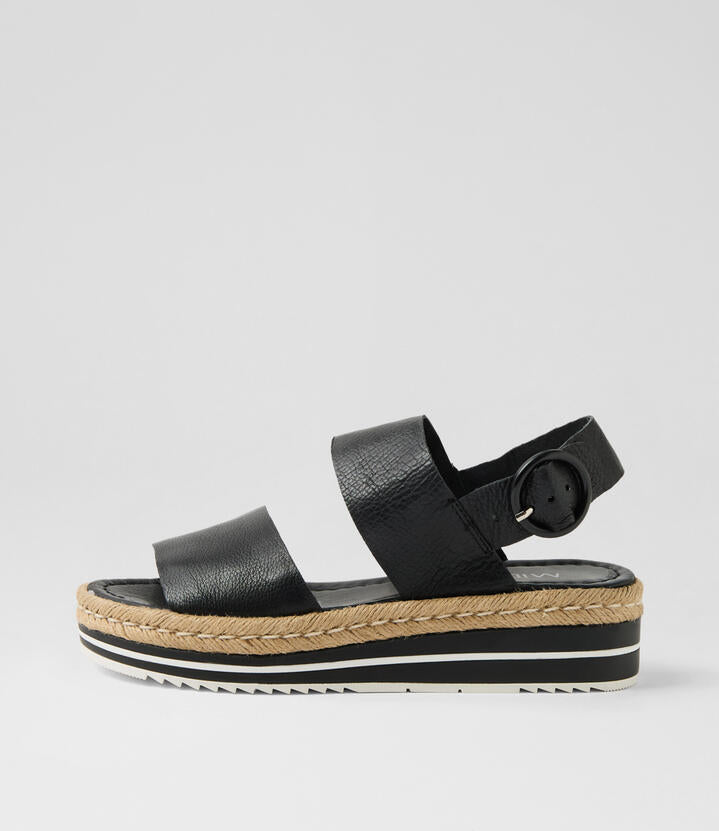 Image of Sandals. Productname: Athens Black Leather Sandals in Black colour by brand - MIDAS
