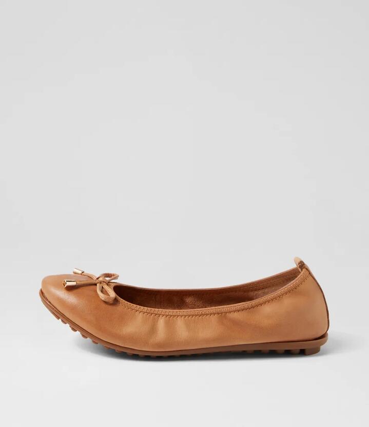 Image of Shoes. Productname: Berlin Tan Leather Ballet Flats in Tan colour by brand - MIDAS