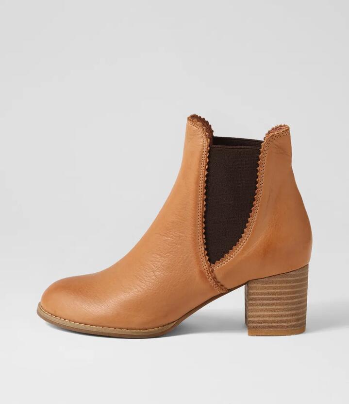 Image of Boots. Productname: Belle Dark Tan Choc Leather Elastic Chelsea Boots in Dk Tan-Choc colour by brand - MIDAS