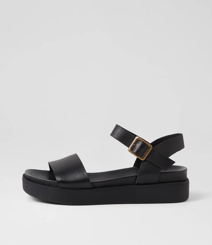 Image of Sandals. Productname: Benjo Black Leather Sandals in BLACK-BLACK SOLE colour by brand - MIDAS