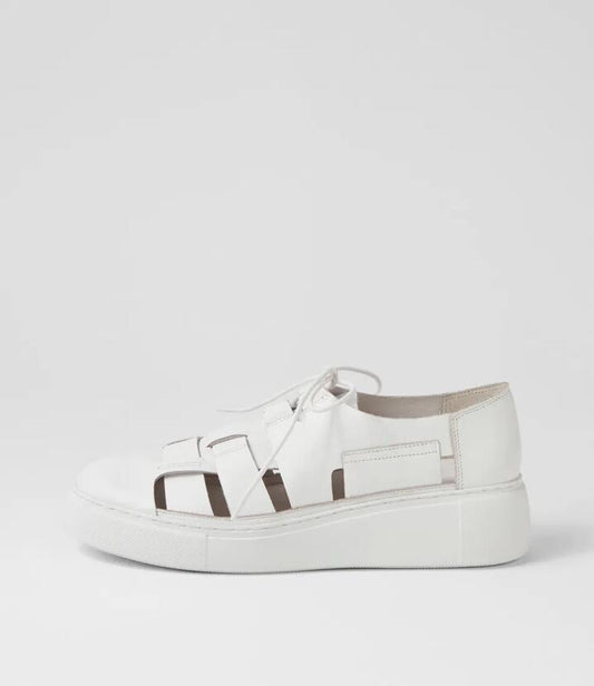 Image of Sneakers. Productname: Yaos White Leather Sneakers in WHITE-WHITE SOLE colour by brand - MIDAS