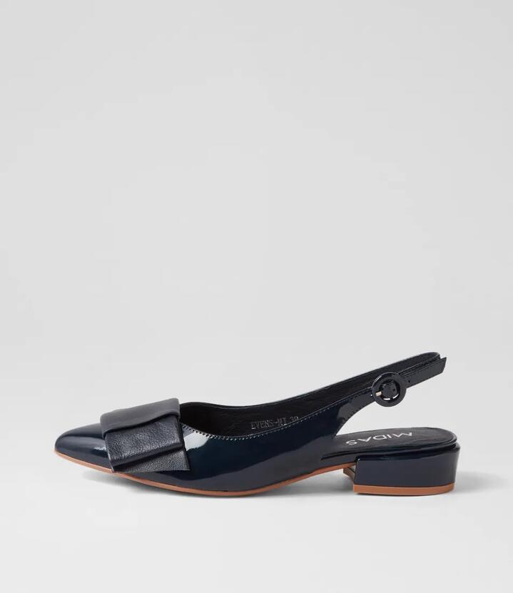 Image of Shoes. Productname: Evens Navy Patent Leather Flat Shoes in Navy colour by brand - MIDAS