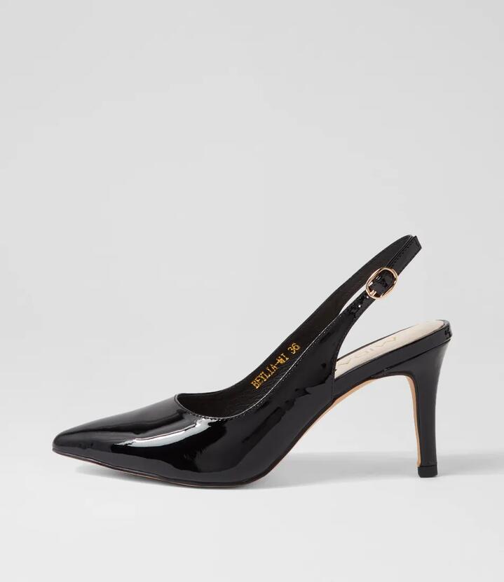 Image of Heels. Productname: Beylia Black Patent Leather Heels in Black colour by brand - MIDAS