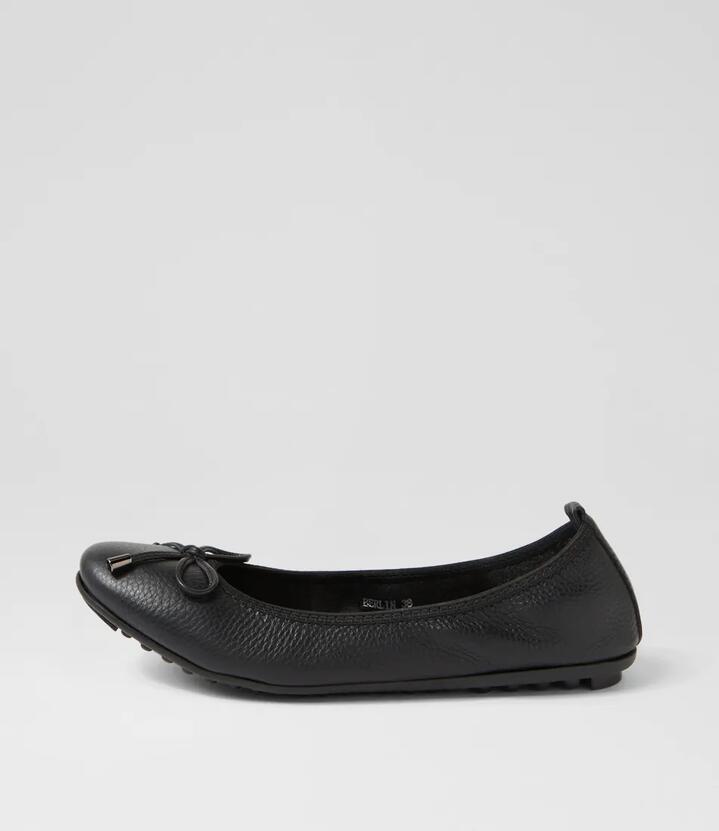 Image of Shoes. Productname: Berlin Black Leather Ballet Flats in Black colour by brand - MIDAS