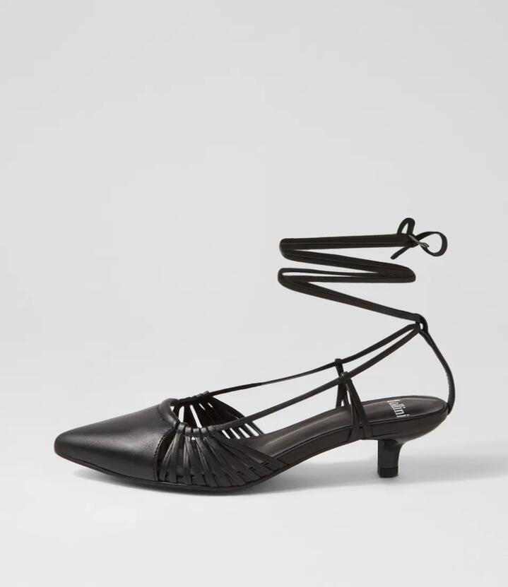 Image of Heels. Productname: Chalsey Black Leather Heels in Black colour by brand - MOLLINI