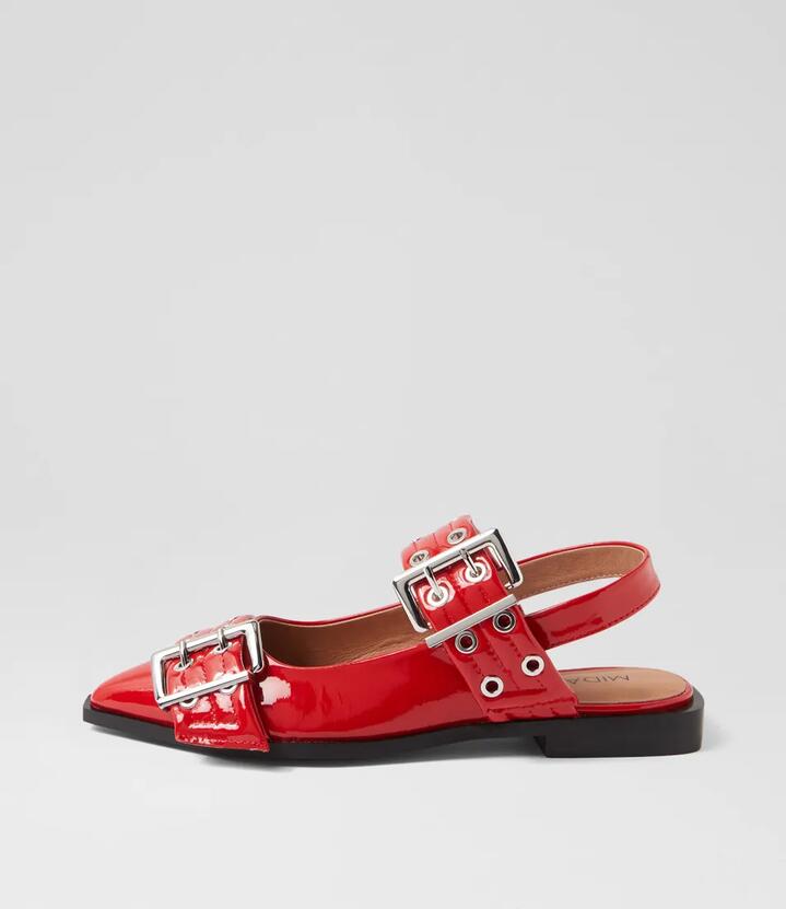 Image of Footwear. Productname: Lanny Red Patent Leather Flat Shoes in RED colour by brand - MIDAS