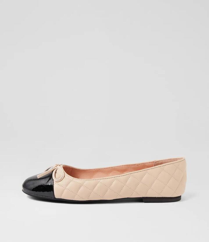 Image of Footwear. Productname: Bellee Black Cream Patent Leather Ballet Flats in BLACK-CREAM colour by brand - MIDAS