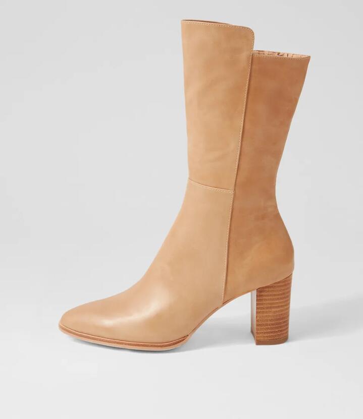Image of Boots. Productname: Ainslee Cappuccino Leather Calf Boots in Cappuccino colour by brand - MIDAS