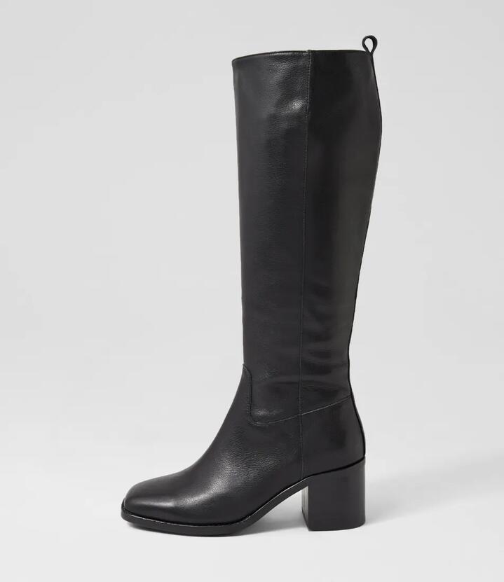Image of Boots. Productname: Seriny Black Leather Knee High Boots in BLACK-BLACK HEEL colour by brand - MOLLINI