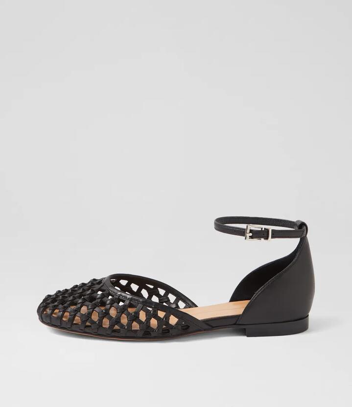Image of Footwear. Productname: Beylanie Black Leather Flat Shoes in BLACK colour by brand - MOLLINI