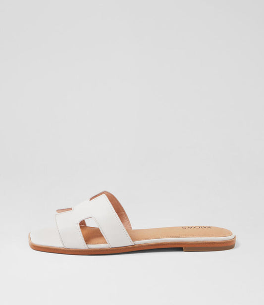 Image of Slippers. Productname: Stevans White Leather Slides in WHITE colour by brand - MIDAS