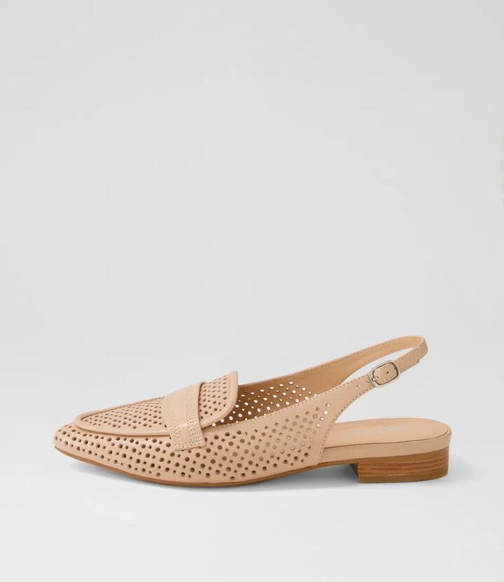 Image of Flats. Product name - Della Dark Nude Leather Slingbacks in Dk Nude colour by brand - MIDAS