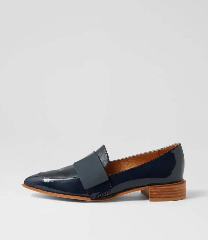 Image of Flats. Productname: Easey Navy Patent Leather Loafers in Navy-Navy colour by brand - MIDAS