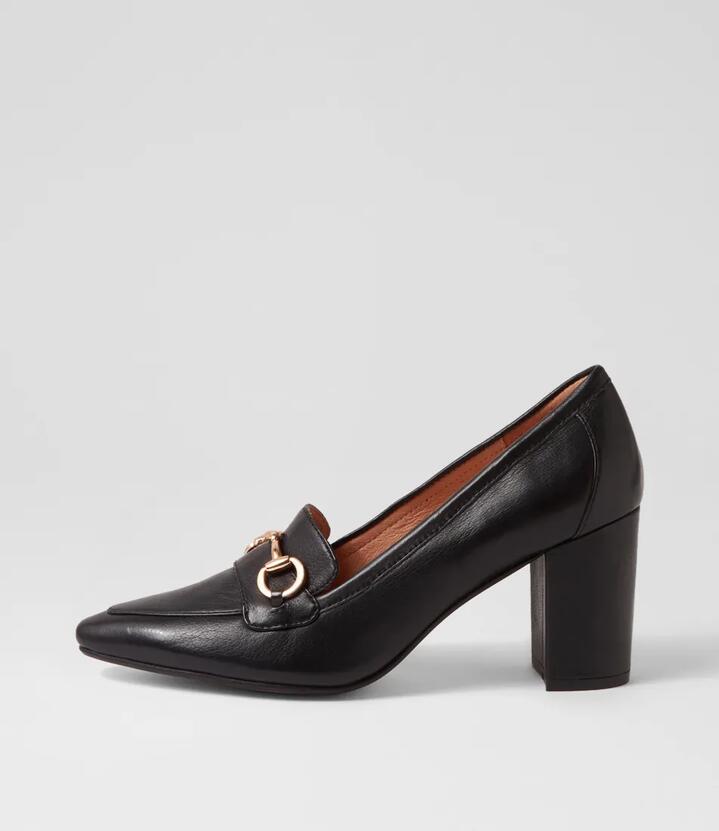 Image of Heels. Productname: Sundaye Black Leather Heels in BLACK colour by brand - MIDAS