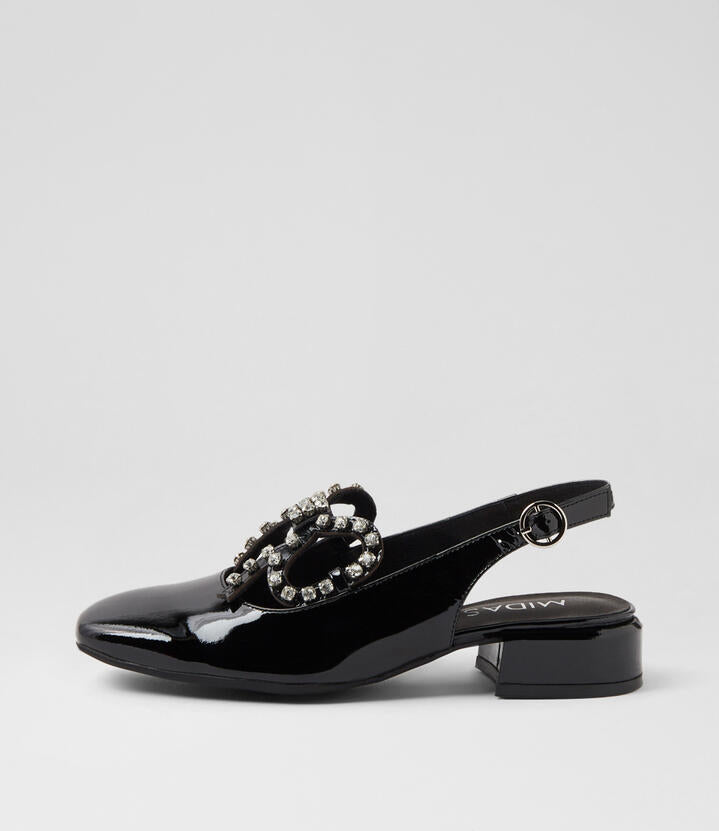 Image of Heels. Productname: Vayows Black Patent Leather Heels in BLACK colour by brand - MIDAS