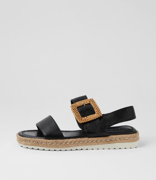 Image of Sandals. Productname: Silo Black Leather Sandals in BLACK colour by brand - MIDAS